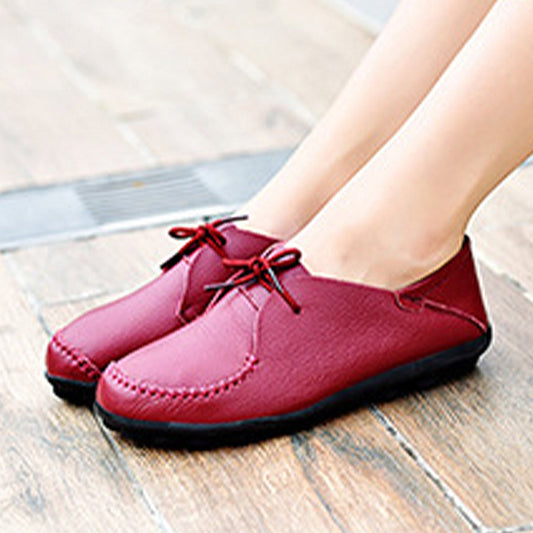 Women's soft leather lace-up flat casual shoes