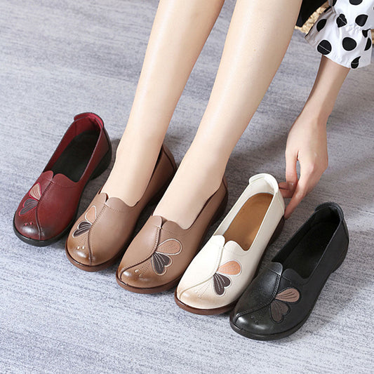 Women's round toe embroidered soft sole slip-on casual shoes