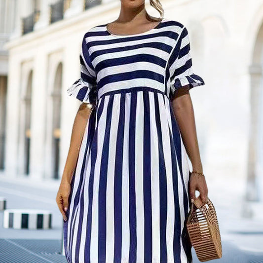 Women's Ruffle Short Sleeve Striped Casual Dress