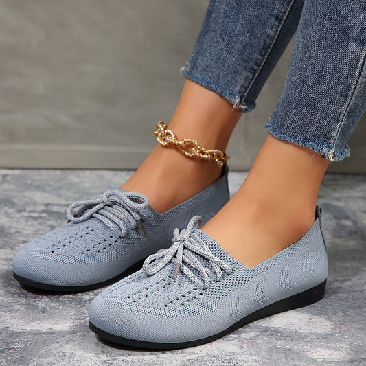 Women's shallow lace-up mesh slip-on shoes